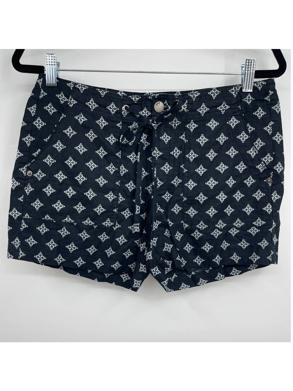 Gap Womens Black Geometric Print Chino Shorts Beach Lounge With Pockets Size 2